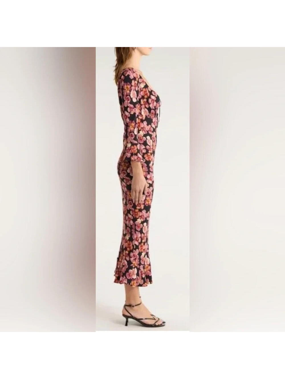 NEW, Reformation Kiley Floral Print Half Sleeve Bodycon Midi Dress Sz 4 #MD1833 - Picture 4 of 8